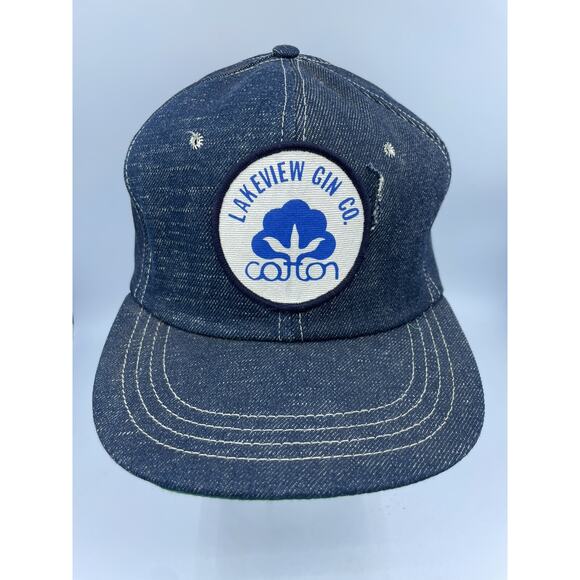 Vtg USA MADE Denim Cotton Gin Texas Patch Trucker Hat Snapback CROWELL CAP READ - Picture 2 of 12